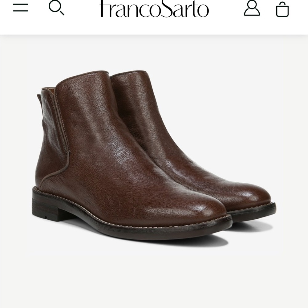 Franco Sarto Rich Brown Leather Ankle Boots - Picture 2 of 9